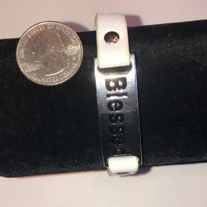 Blessed White Faux Leather and Silver Tone Bracelet thumbnail 4