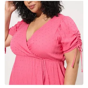 NWOT Torrid Pink‎ Swiss Dot Surplice Pockets Midi Dress 2X thumbnail 2
