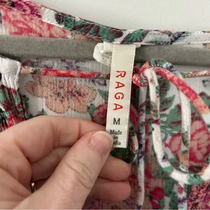 Anthropologie RAGA Pink Red Rose Floral Long Sleeve Tie Neck Boho Maxi Flowy Dress M thumbnail 5