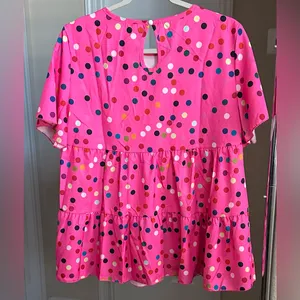 Pink Polka Dot Flowy Top Size L thumbnail 2