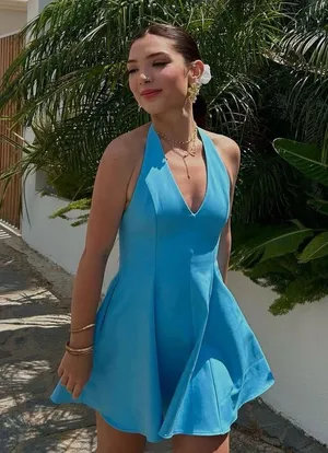 Zara blue fitted mini halter dress evening party wedding coctail ruffled thumbnail 1