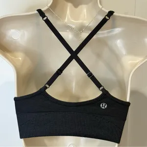 Lululemon Ebb To Street Bra Size 4 Black Ribbed V Neck Crossback Sporty Yoga thumbnail 6