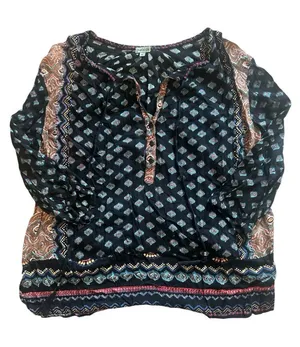 Nostalgia Women’s Black Multicolor Peasant Blouse | XLarge thumbnail 1