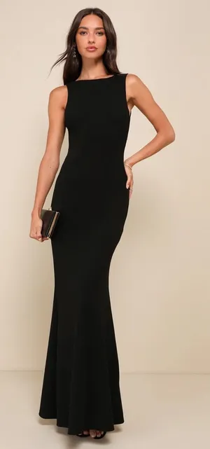 NWT Lulus Love In Your Eyes Black Knotted Mermaid Maxi Dress Prom Wedding Sze M thumbnail 1