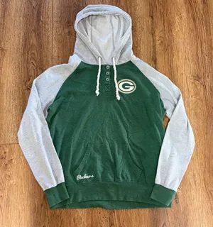 Green Bay Packers‎ Hoodie Womens XL Henley Raglan Sweatshirt NFL Majestic sporty thumbnail 1