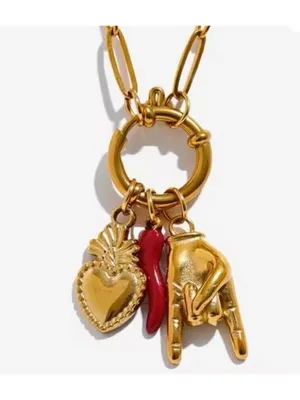 18K Gold Plate Herringbone Charm Holder Necklace Stainless Steel Women’s Jewelry thumbnail 6