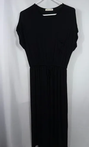 Lake Flower Black Drawstring Waist Maxi Dress thumbnail 1