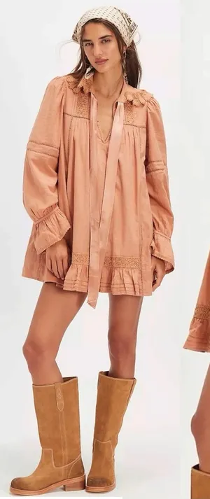Free People Dainty Cottage Crochet 5 O'clock Tea Time Mini Dress Neutral Medium thumbnail 1