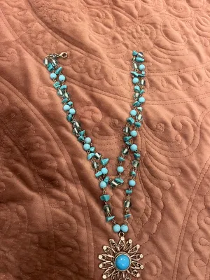 Handmade Turquoise Bead Multi-Strand Sunburst Pendant Necklace - Women Jewelry thumbnail 5