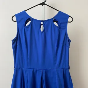 Lindy Bop Cotton Rockabilly Retro Pinup Cutout Pleated Fit Flare Dress S Blue thumbnail 2