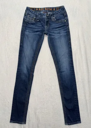 Rock Revival Women's Alivia Skinny Dark Wash Low Rise Jeans Studded Sz 27 thumbnail 1