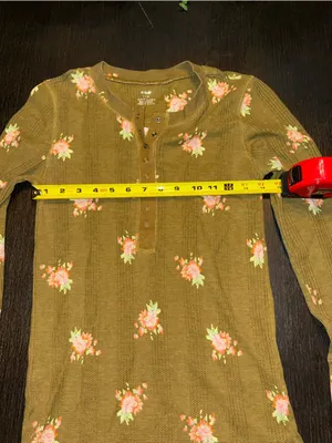 Aerie Olive Floral Waffle Knit Henley Top Cottagecore Boho Long Sleeve Thermal thumbnail 4