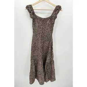 Reformation Toulouse Dress Womens 2 Cream Black‎ Cheetah Print Linen Midi thumbnail 2