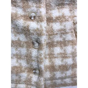 Blu Pepper Tan Plaid‎ Faux Fur Sherpa Button Up Cropped Jacket Womens Medium thumbnail 6
