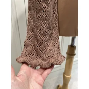 Sincerely Jules Brown Pointelle Crop Sweater Festival Boho Fairy Open Knit thumbnail 3