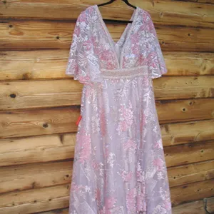 Mac Duggal Size 18 Pink Embroidered Floral V Neck Maxi Dress Gown thumbnail 7