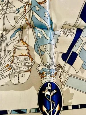 Vintage Square Sailing BOAT,WHEEL&Anchor 35/35 Oversized satin Silky SCARF thumbnail 9