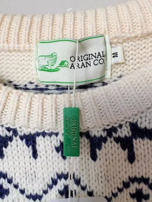 Original Aran Co Women Fair Isle Crew Neck Aran Sweater M cream 100% Merinowool thumbnail 6