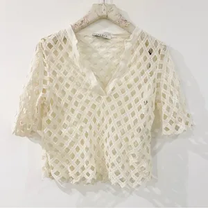 Sandro V-neck pattern lace top thumbnail 2