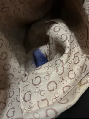 GUESS Beige Canvas Tote with Black Handles and Silver Logo thumbnail 9
