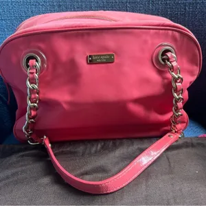 Kate Spade Vintage Jasmine Nylon Satchel Bag Orange Double Gold Chain Purse thumbnail 3