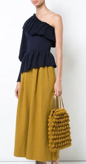 Ulla Johnson Eden Cashmere One Shoulder Ruffle Sweater Minimalist Quiet Luxury thumbnail 1