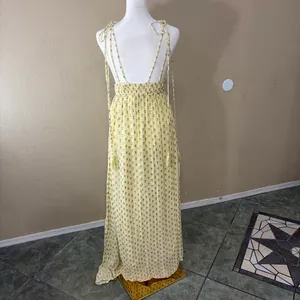 En Creme Womens Deep V-Neck Light Yellow Maxi Dress Sz S Wedding Party Beach EUC thumbnail 9