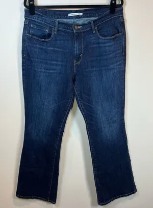 Levi's 515 Bootcut Jeans Dark Blue Denim Wash Mid Rise Zip Stretch Classic Sz 14 thumbnail 1
