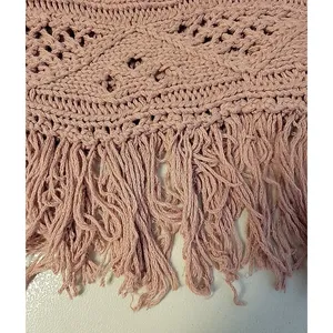 Crochet Open Knit Top Fringe Womens Size M Rose Pink Boho Beachy Coastal thumbnail 3