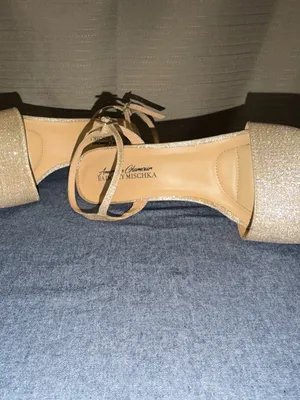 Badgley Mischka American Glamour Gold Glitter High Heel Sandals with Ankle Strap thumbnail 7