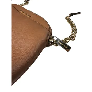 Michael Kors Dome Crossbody‎ Bag Saffiano Leather Tan Acorn Gold Chain thumbnail 2