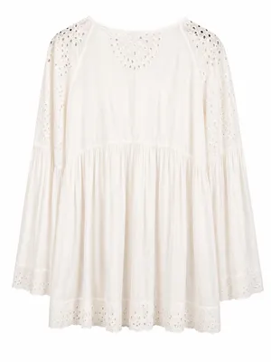 Free People White Eyelet Embroidered Peplum Tunic Blouse Size S Boho thumbnail 3