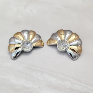Vintage Clip On Earrings Extra Large Silver/Gold Tone Fan Shape - Loose Clips thumbnail 2