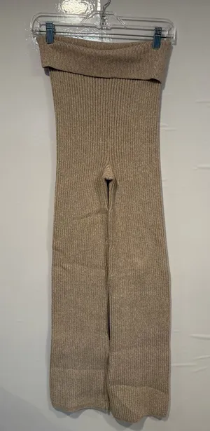 Ribbed‎ Knit Wide-Leg Rolled waistband Aerie Pants in Heathered Beige NWT thumbnail 1