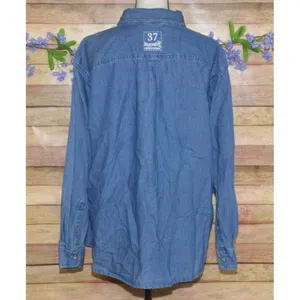 Harrah's Casino Blue Denim Button Up Shirt Top Size XL Cotton Embroidered Logo thumbnail 6