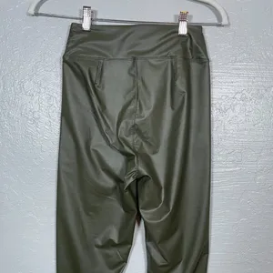 Offline by Aerie Women M Olive Green Faux Leather Leggings High Rise Athleisure thumbnail 7