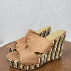 Nine West Womens Jaimy Sandals 7 Tan Leather Open Toe Cork Platform Wedge Heels thumbnail 9