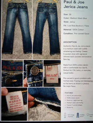 Paul & Joe Jerica Medium Wash Boot Cut Low Rise Cotton Womens 28 thumbnail 2