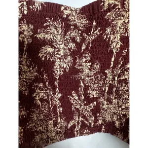 American Eagle Womens Maroon‎ Tropical Palm Toile Linen Blend Button Crop Top M thumbnail 5
