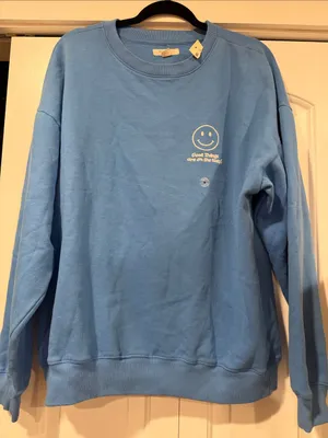 Aeropostale Bright Blue Smiley Graphic Crewneck Sweatshirt cloud soft medium NWT thumbnail 3