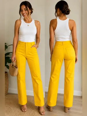 LOFT High Rise Straight Pants Size 2 Golden Yellow Stretch thumbnail 2