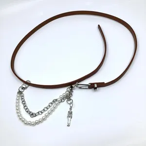 Vintage Y2K Whimsygoth Skeleton Pearl Chain Belt, Fits 33–36 Inches, X7GA1193 thumbnail 6