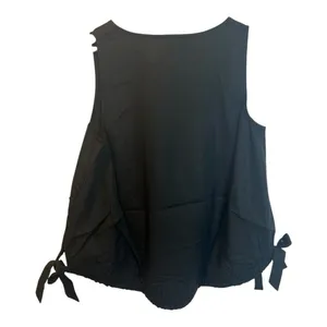 Terea By Andrea Pitter Vneck Sleeveless Black Blouse Small Hi Low Hem Bow Detail thumbnail 3