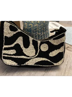 Anthropologie Shoulder Bag One Size Black White Beaded thumbnail 2