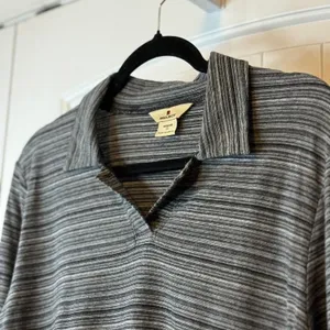 Woolrich Womens XL Grey Striped Long Sleeve‎ Polo Shirt Collared Heritage Style thumbnail 5