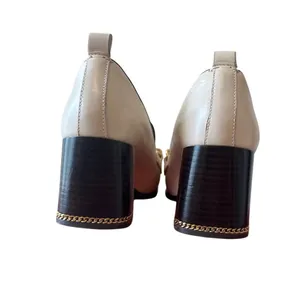 Tory Burch Perrine Heeled Loafers Cream Chain‎ Block Heel 7.5 thumbnail 4