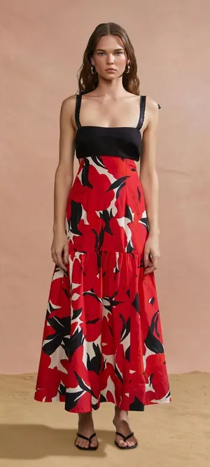 Amur Womens Selna Silk-Blend Midi Dress Red 10 thumbnail 1