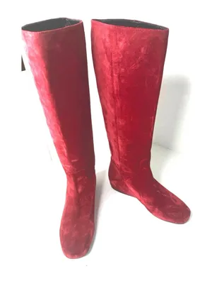 Longchamp Red Brick Suede Knee High Riding Boots Flat Leather EU 37 thumbnail 1