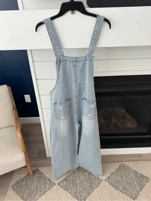 Rosa Clothing Southern Country Distressed Washed Cropped Wide Leg Overalls small thumbnail 2