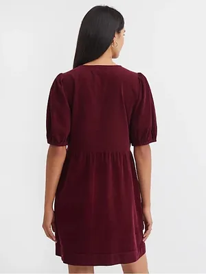 LOFT Corduroy Bow Tie-Front Mini Dress in Burgundy thumbnail 3
